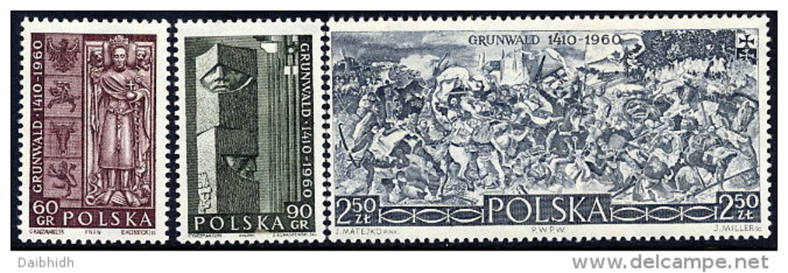 POLAND 1960 Battle Of Grünwald Set Of 3 LHM / *  Michel 1174-76 - Unused Stamps