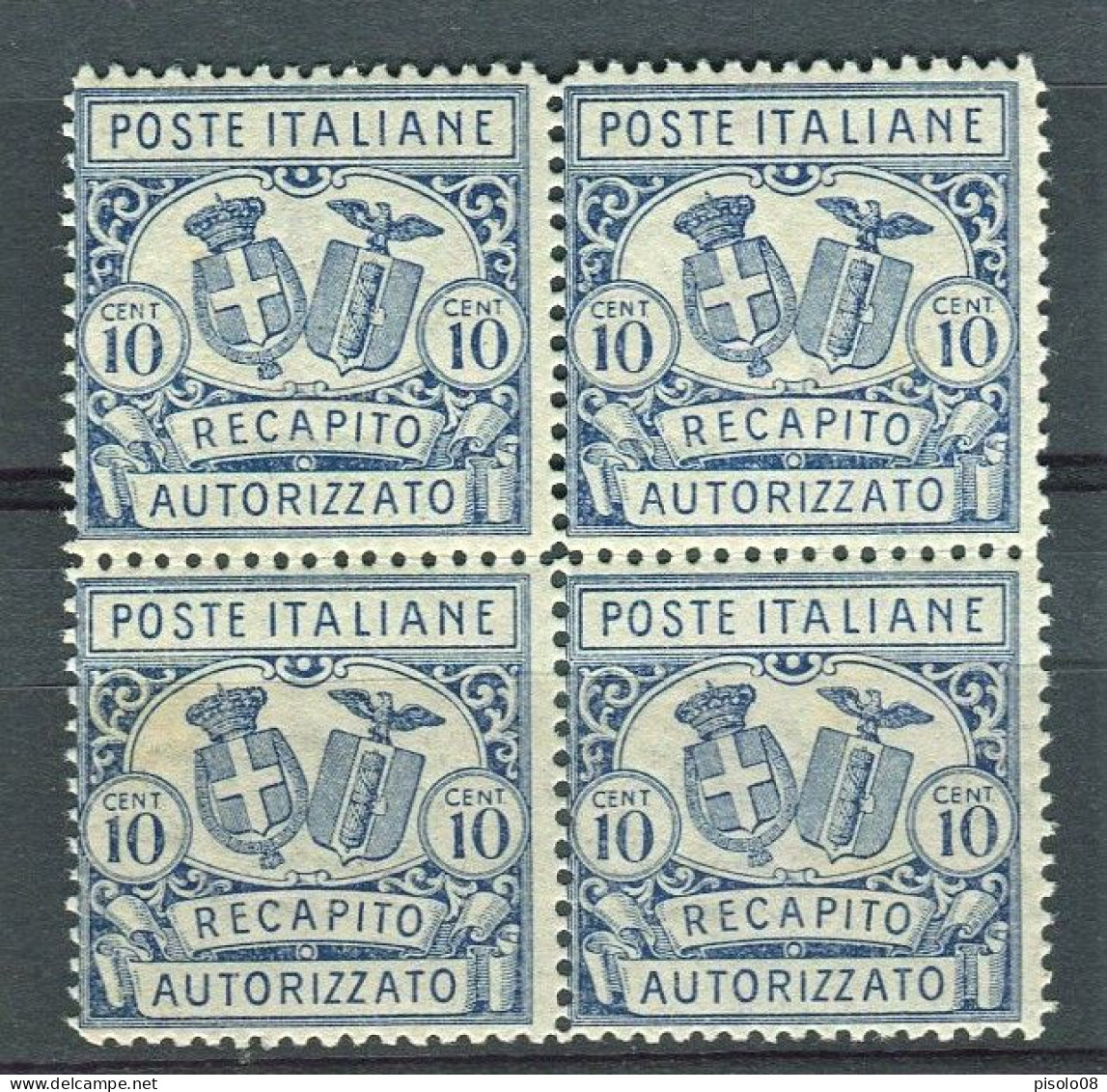 REGNO 1928 RECAPITO AUTORIZZATO DENT. 14 SASSONE N. 2 ** MNH QUARTINA - Pneumatic Mail