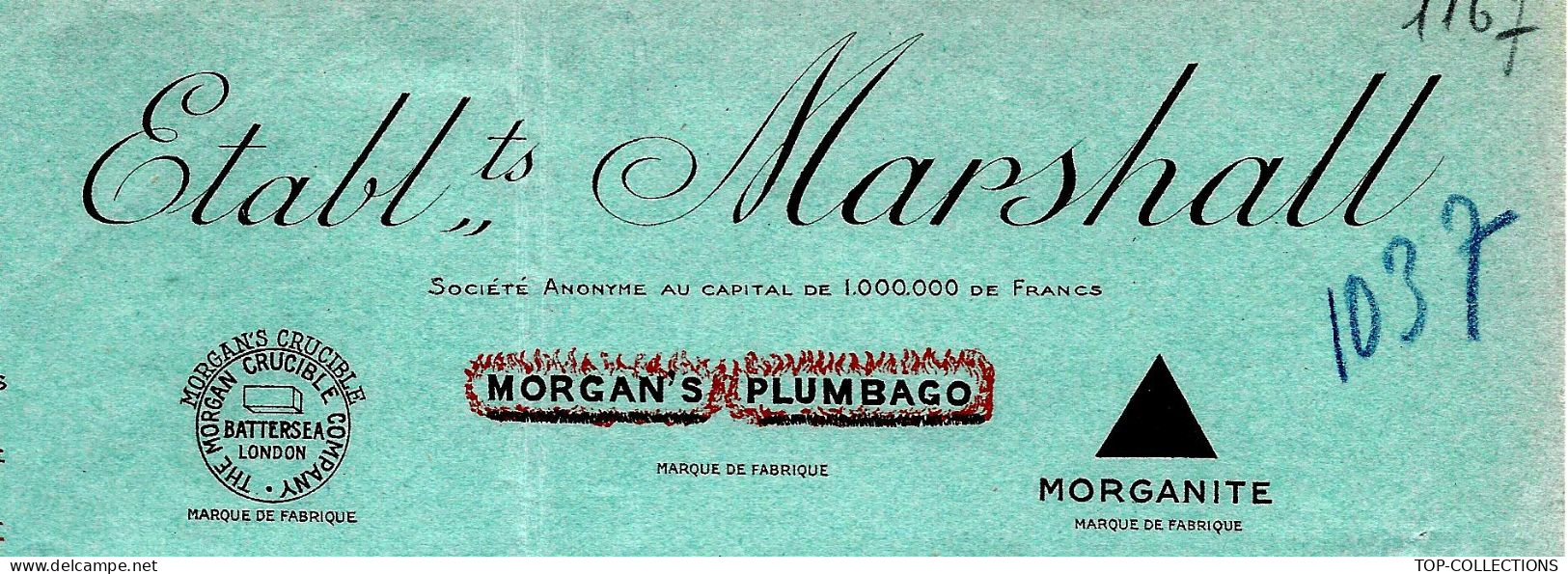 1933 INDUSTRIE ENTETE ETABLISSEMENTS MARSHALL  CREUSETS ET PLOMBAGINESS Paris Pour Schneider Le Creusot Et Paris - 1900 – 1949