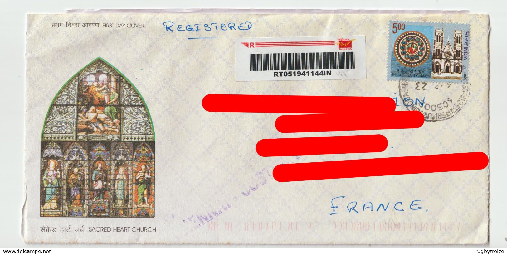 6360 Lettre Cover Recommandé Registered INDE INDIA 2023 FDC SACRED HEART CHURCH PONDICHERRY PONDICHERY - Lettres & Documents
