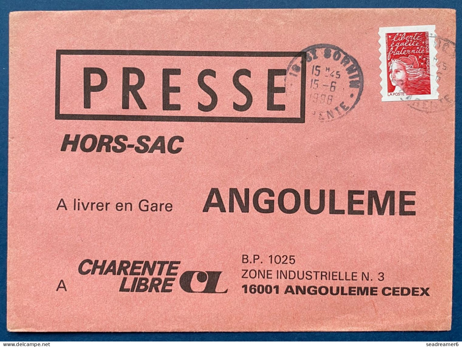 Lettre 1998 HORS SAC Sur Marianne De LUQUET N°3085 TVP Rouge Journal Charente Libre Rare Dans Les Très Modernes ! - 1989-1996 Bicentenial Marianne