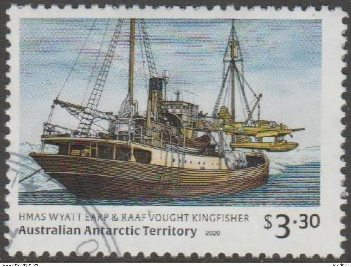 AUSTRALIALIAN ANTARCTIC TERRITORY-USED 2020 $3.30 Wyatt Earp Expedition 1948 - HMAS Wyatt Earp & RAAF Kingfisher - Gebraucht