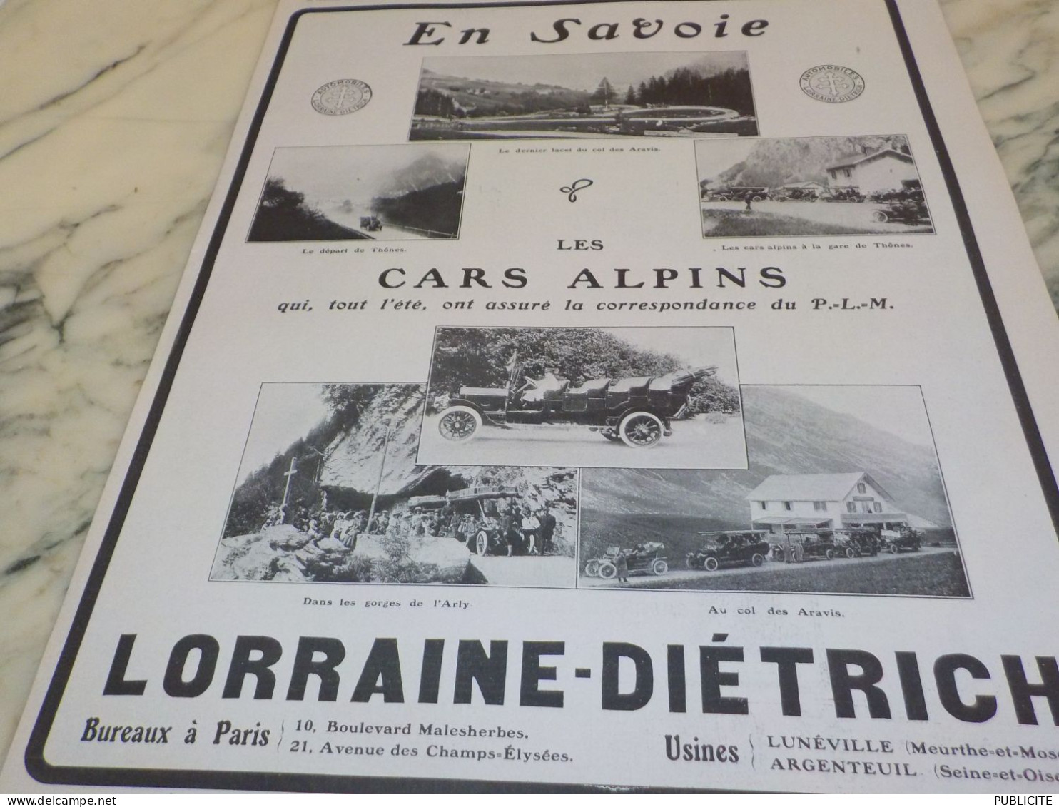 ANCIENNE PUBLICITE  EN SAVOIE LES CARS ALPINS LORRAINE DIETRICH 1909 - Trucks