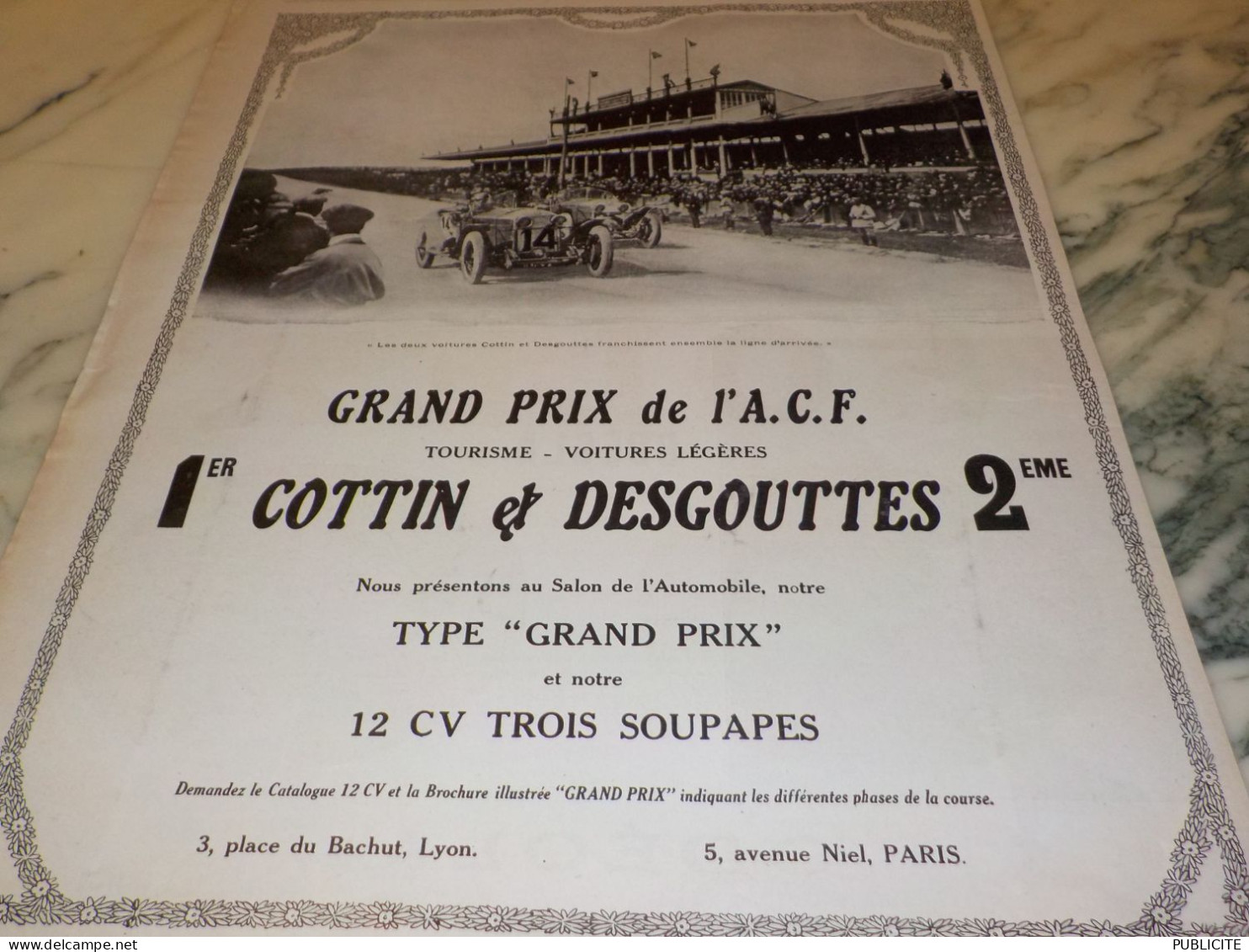 ANCIENNE PUBLICITE GRAND PRIX DE ACF COTTIN DESGOUTTES 1924 - Voitures