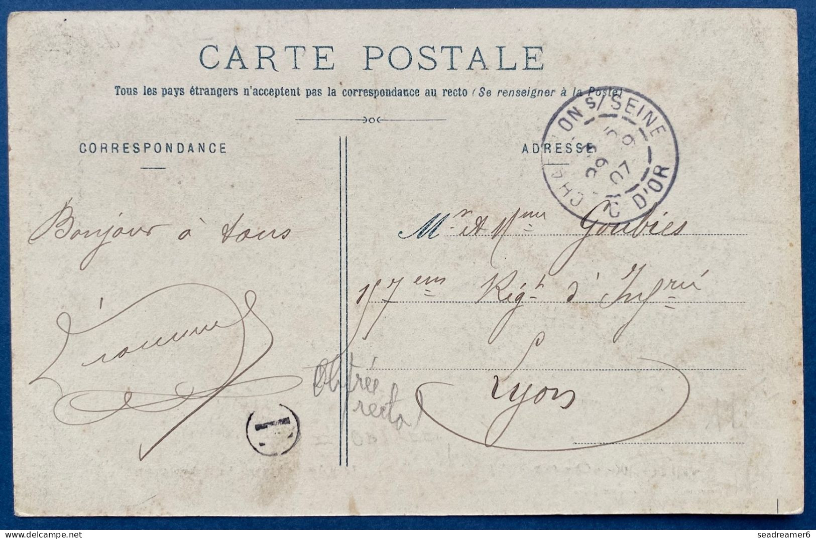 Carte Type Blanc N°111 5c Vert Càd Chatillon S Seine 1907 Pour Lyon + Rare Boite Rurale " E " D'OBTREE (- De 100 âmes!) - 1900-29 Blanc