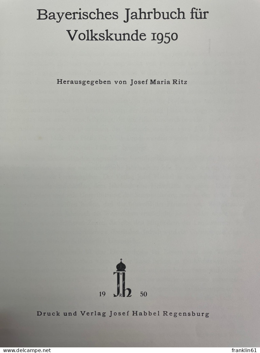 Bayerisches Jahrbuch Für Volkskunde 1950. - 4. Neuzeit (1789-1914)