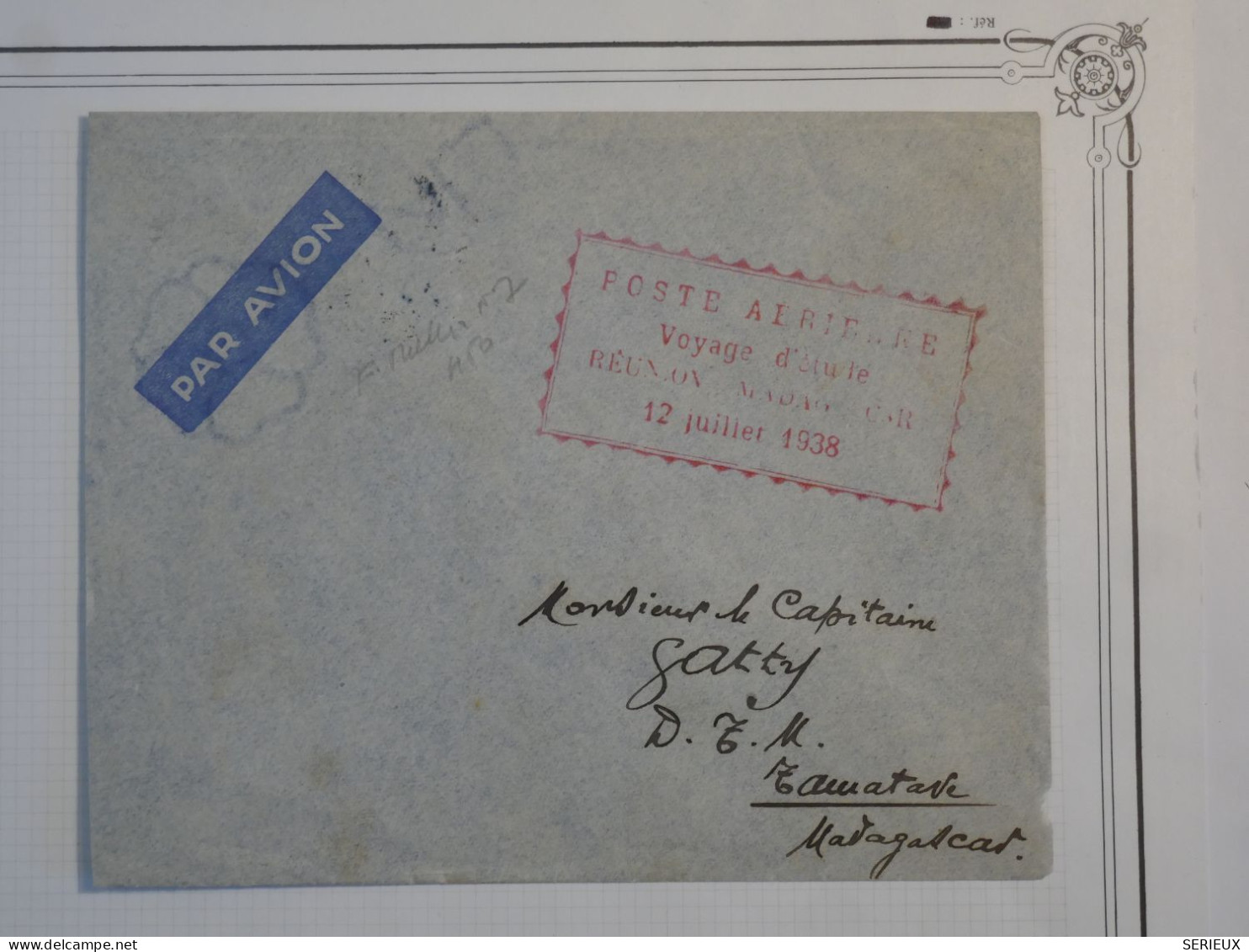 BP19  LA REUNION BELLE LETTRE RRR IER VOL D ETUDE 1938  ST DENIS A TANANNARIVE++PAIRE DE TP TAB + +AFFRANCH. INTERESSANT - Airmail