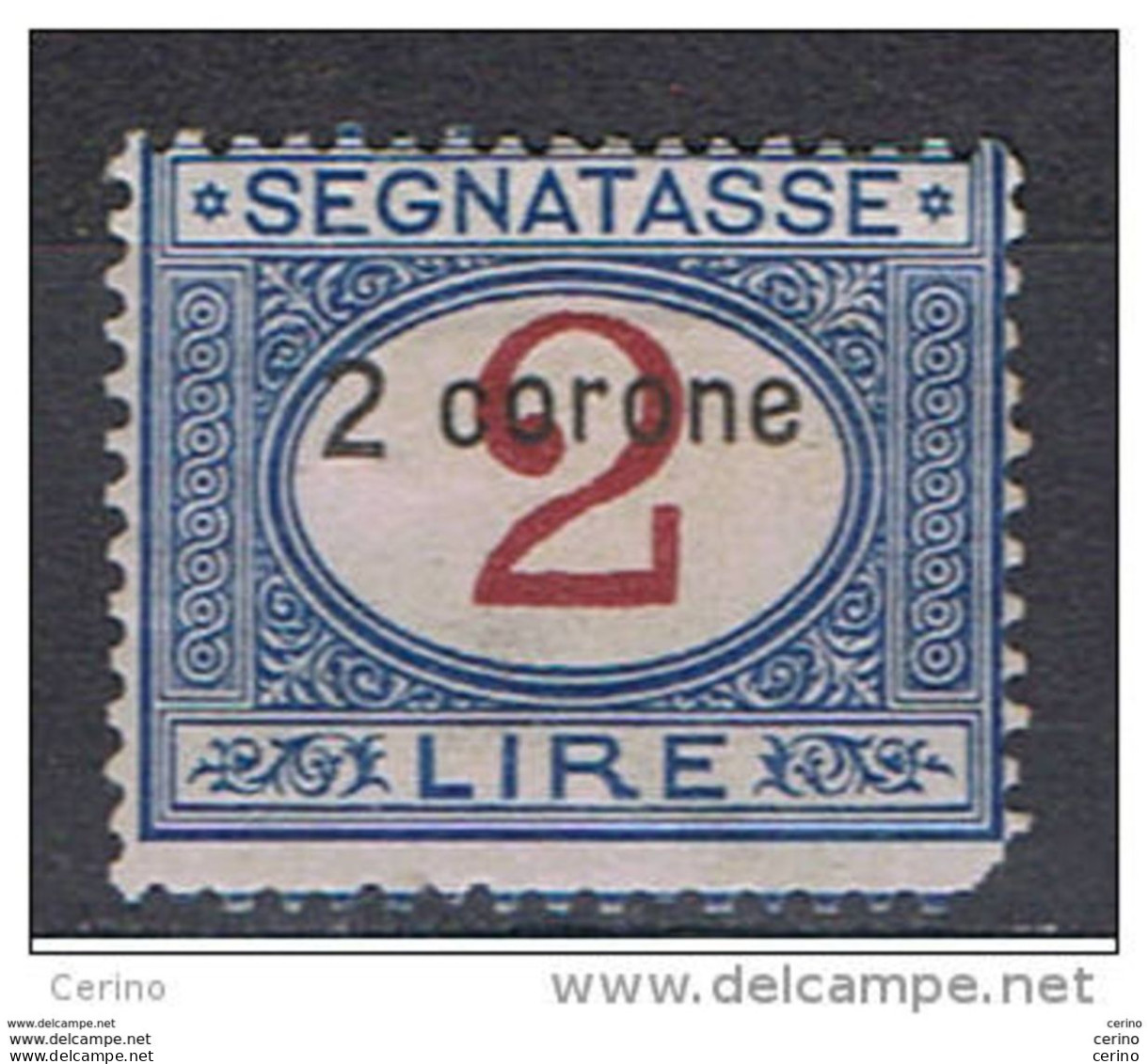 DALMAZIA:  1922  TASSE  SOPRASTAMPATO  -  2 C./£.2 AZZURRO  E  CARMINIO  L. -  SASS. 3 - Dalmatië