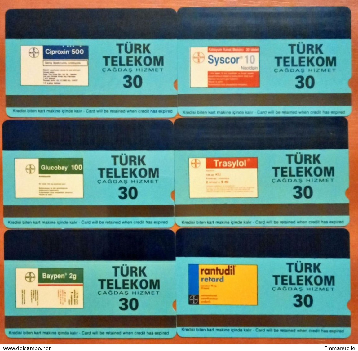 Turkey Turk Telecom 30 Units Pharmaceutical Advertisement Different 6 Pcs Used - Türkei