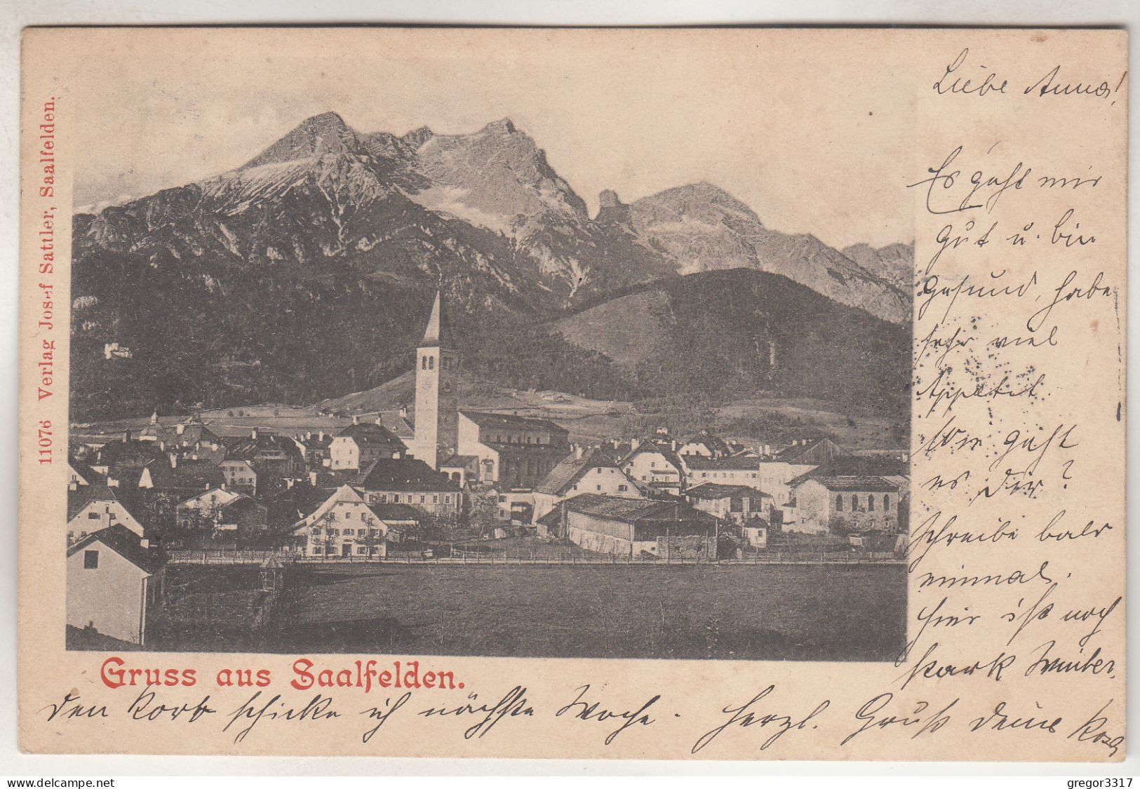 C6472) GRUß Aus SAALFELDEN - Kirche Häuser Berge - Verlag Josef Sattler 1900 - Saalfelden