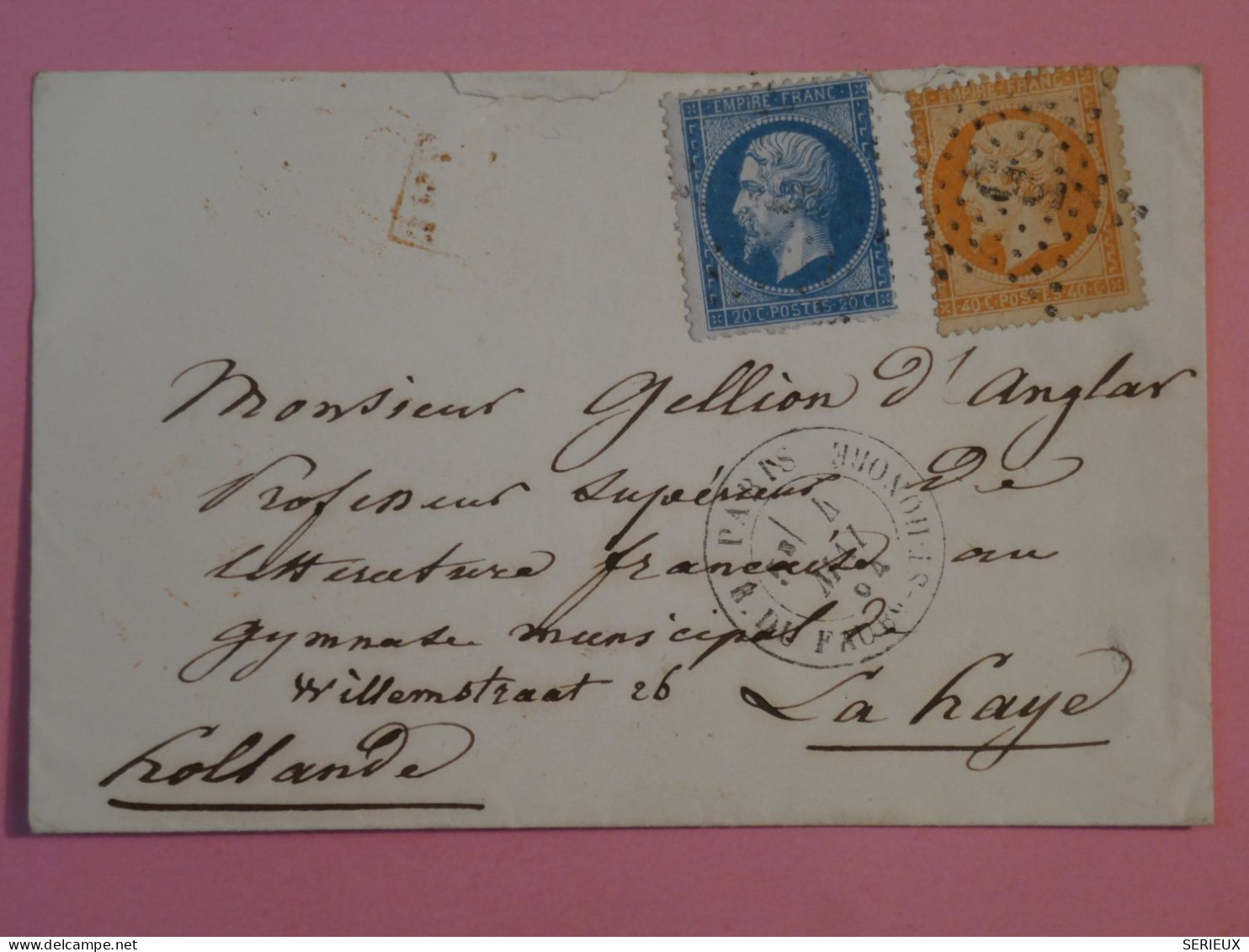 BP19 FRANCE  BELLE LETTRE RR 1864 ETOILE DE PARIS N° 9 A LA HAYE PAYS BAS  +N°23+AFFRANCH. PLAISANT - 1862 Napoléon III