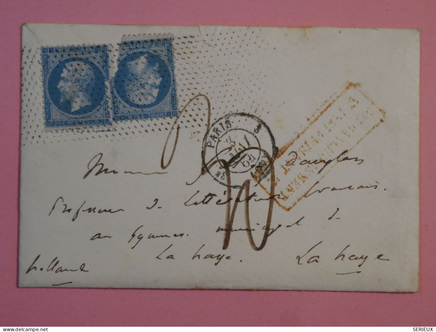 BP19 FRANCE  BELLE LETTRE RR  1864  PARIS A LA HAYE PAYS BAS  +N°23 POINTILLéS+ +AFFRANCH. INTERESSANT - 1862 Napoléon III