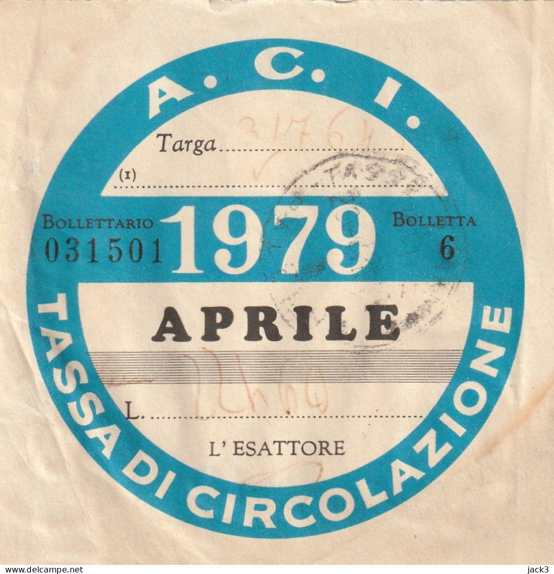 BOLLO DI CIRCOLAZIONE - APRILE 1979 - Voitures