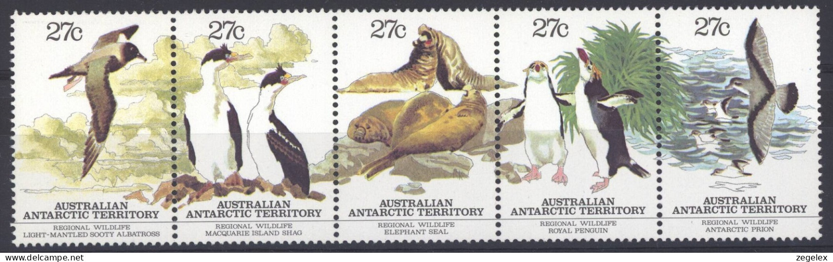 Australian Antarctic Territory (AAT) 1983 Birds, Pingiuns Complete Strip Mi. 55-59 Postfris MNH ** - Oblitérés