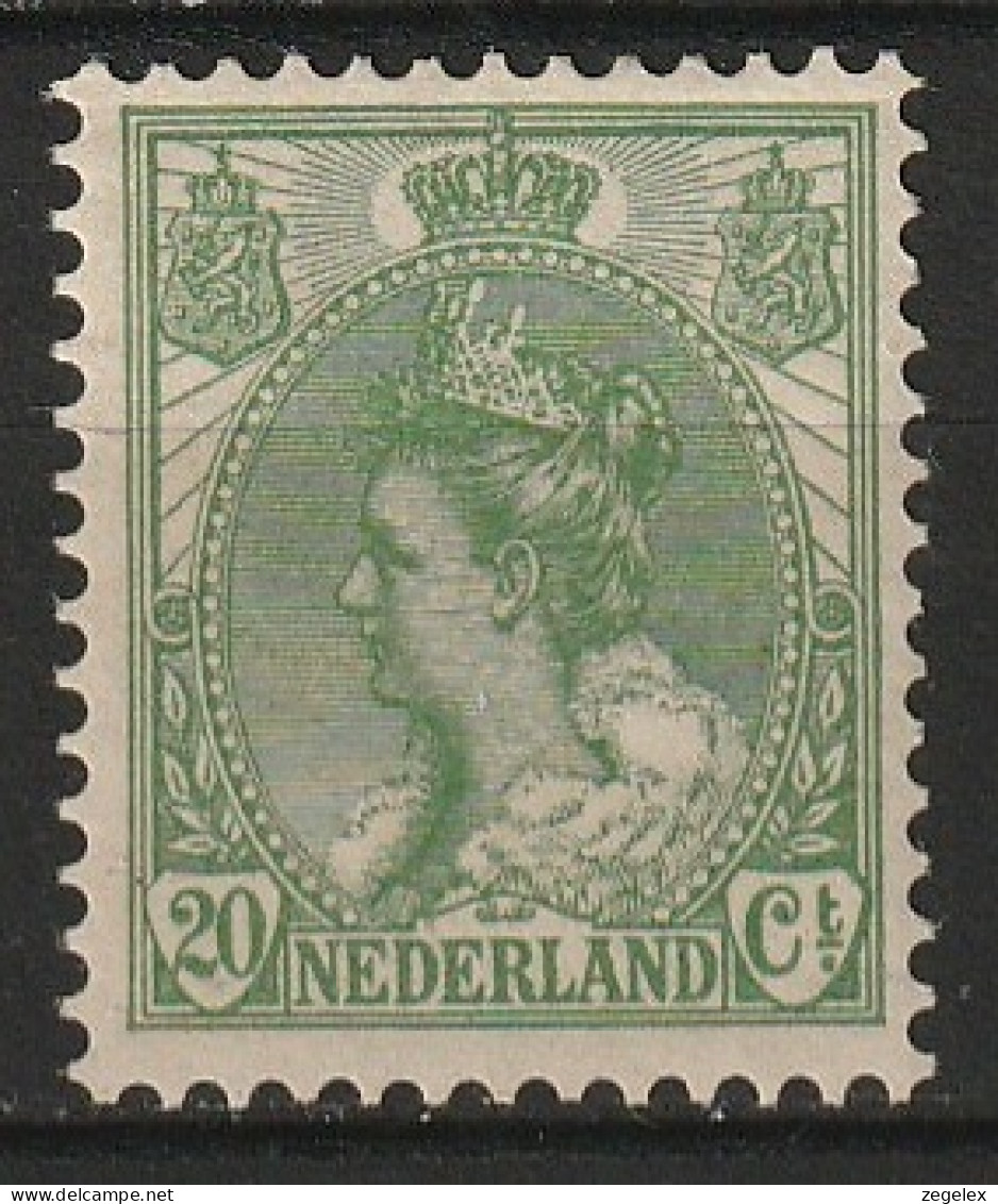 1899-1921 Wilhelmina 20c Groen NVPH 68  MLH* (Cat € 200) - Neufs