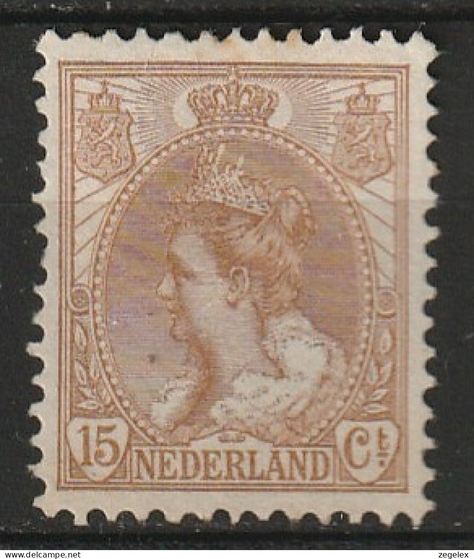 1899-1921 Wilhelmina 15ct Brown.  NVPH 64  MNG Unused, Ongestempeld (cat € 140,-) No Gum - Unused Stamps