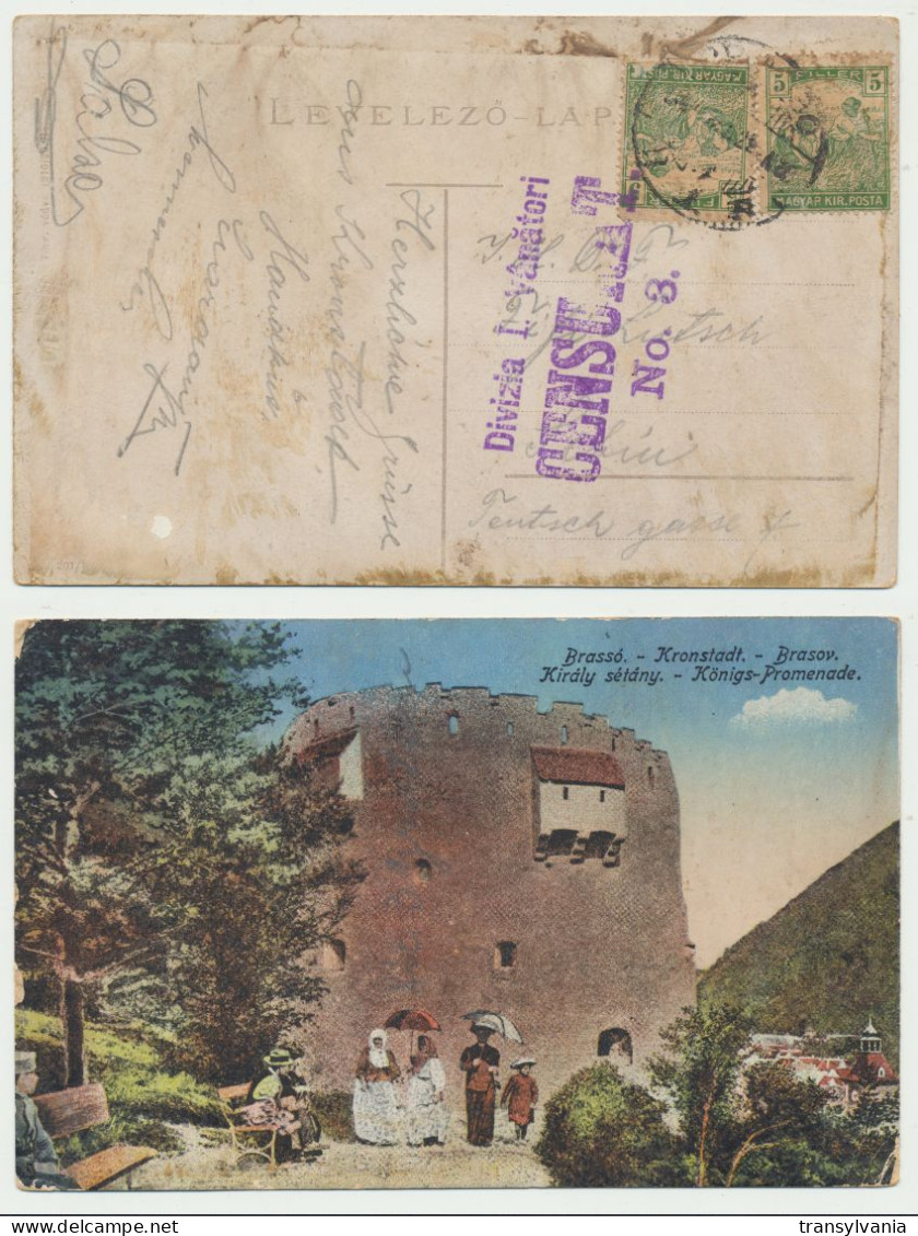 Romania 1919 Postcard Transylvania Censored At Brasov By Hunters Division With 2 Hungary Stamps Used By Romanian Post - 1ste Wereldoorlog (Brieven)