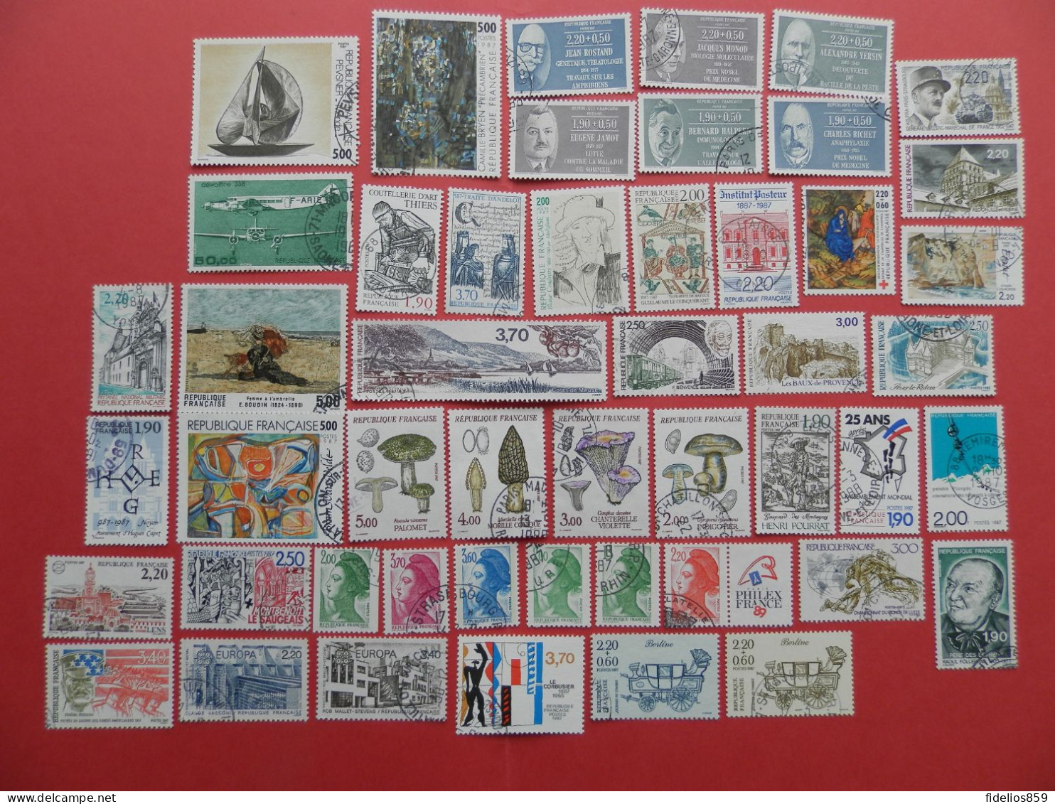 FRANCE OBLITERES LUXE : ANNEE COMPLETE 1987 SOIT 48 TIMBRES POSTE DIFFERENTS + PA 60 - 1980-1989