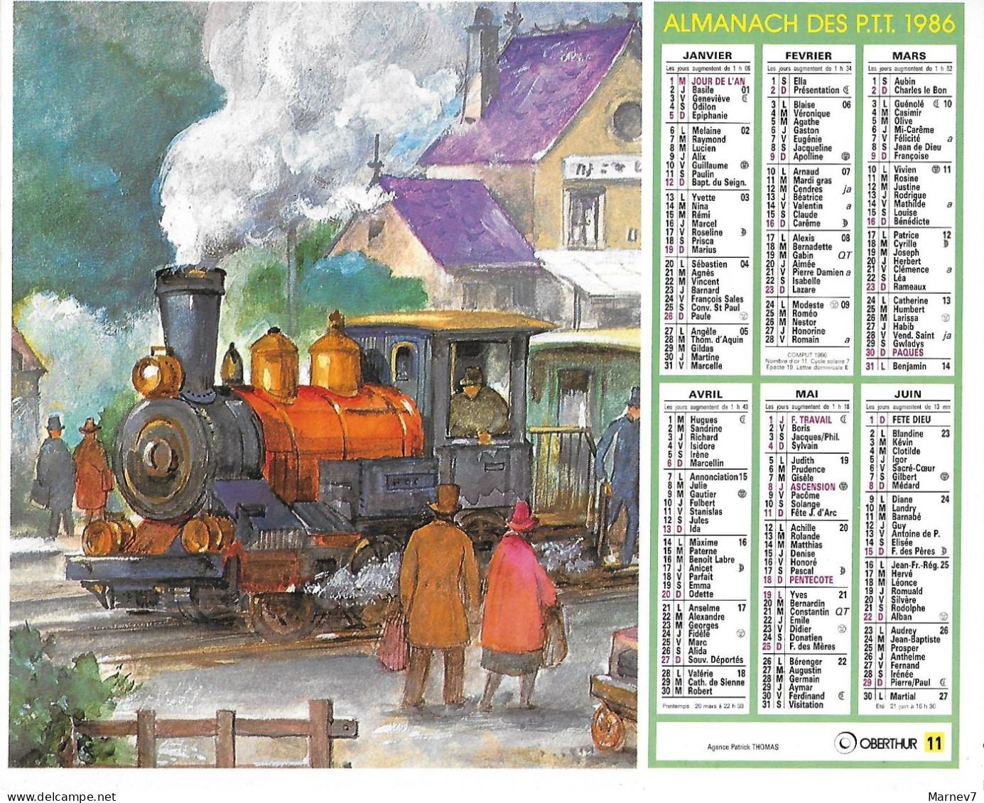 CALENDRIER Des POSTES - PTT P.T.T. -1986 - Diligence - Train à Vapeur - Région Parisienne - Très Propre - - Grand Format : 1981-90