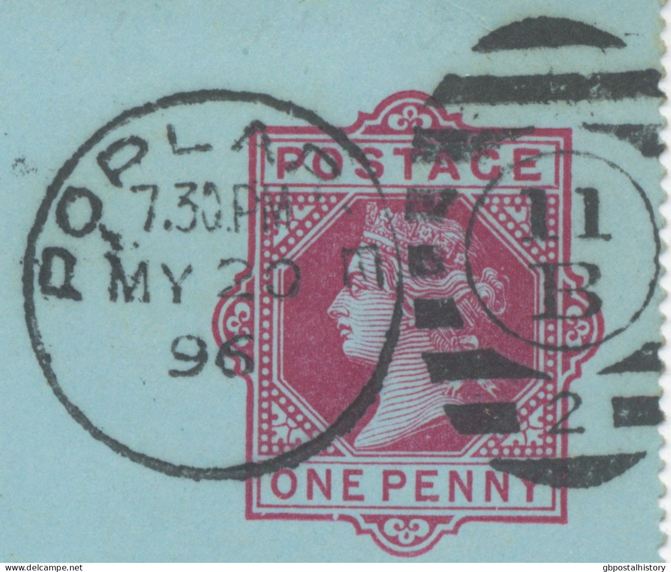 GB 1896 QV 1d Very Fine Used Letter Card With Barred Duplex-cancel "POPLAR-E / 11 B / 2" NEW EARLIEST USE - Covers & Documents