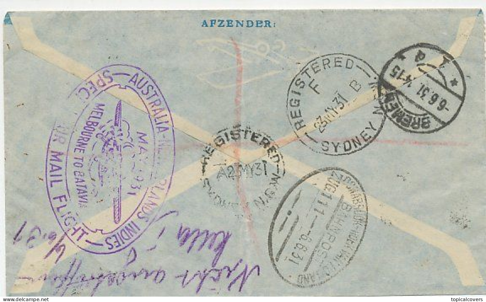 Registered Cover Sydney Australia - Via Netherlands Indies - Germany 1931 - Train Osnabruck - Hoek Van Holland - Briefe U. Dokumente