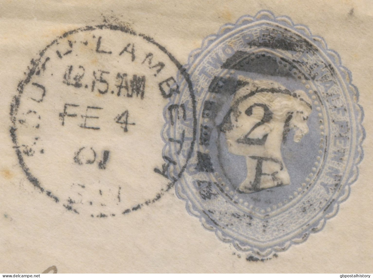 GB 1901, QV 2½d Grey-blue VF Postal Stationery Env W Uncommon Duplex-cancel "SOUTH-LAMBETH / S.W / 26 B / 1" (LONDON) - Storia Postale
