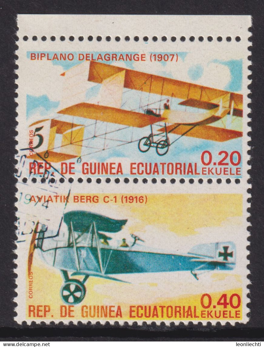 1979 Äquatorial-Guinea, Flugzeuge Mi:GQ E1600° + A1600°,  Aviatik Berg C.1 + Biplano Delagrange - Guinée Equatoriale