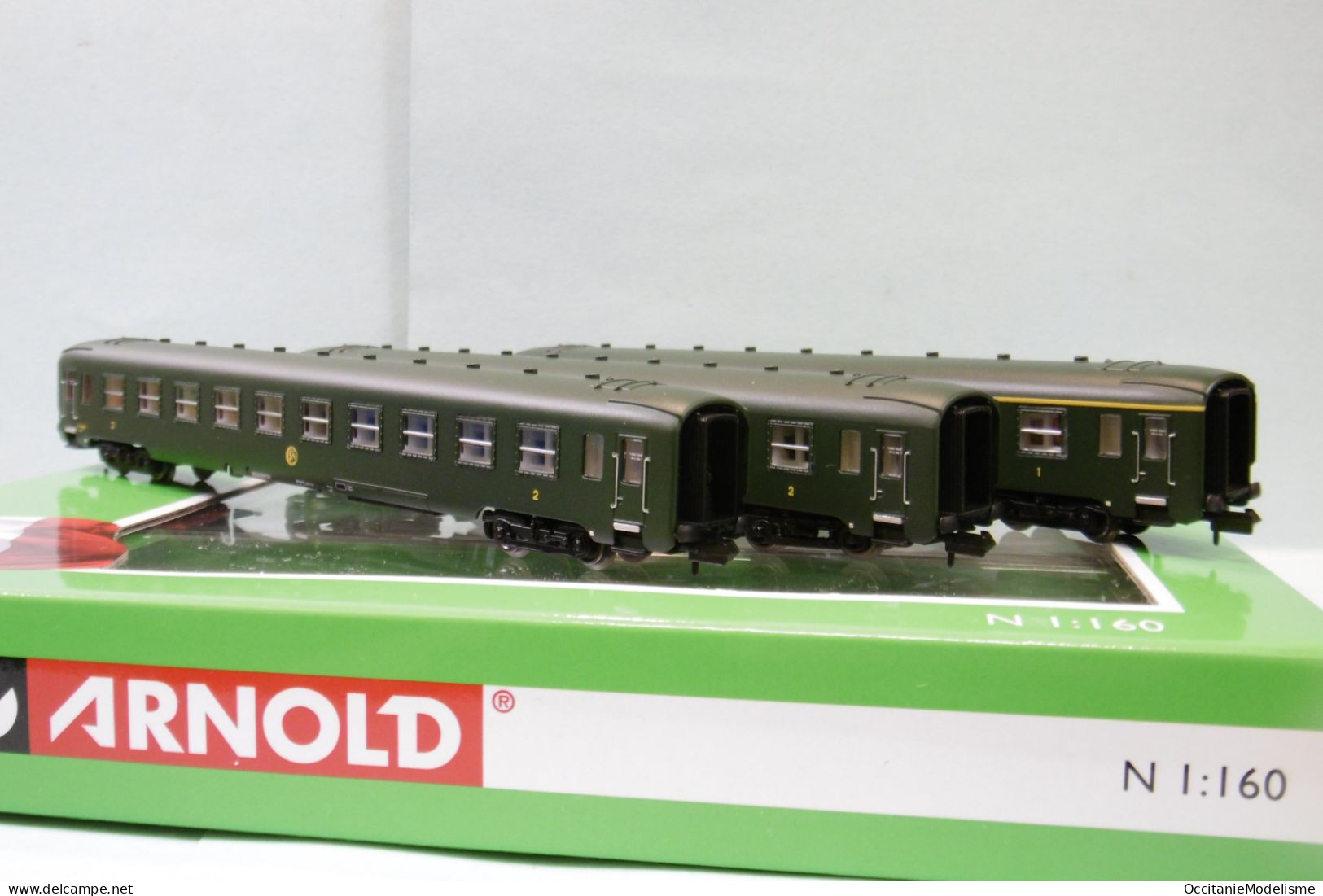 Arnold - Coffret 3 Voitures DEV AO A9 + B10 SNCF ép. III Réf. HN4383 Neuf N 1/160 - Scompartimento Viaggiatori