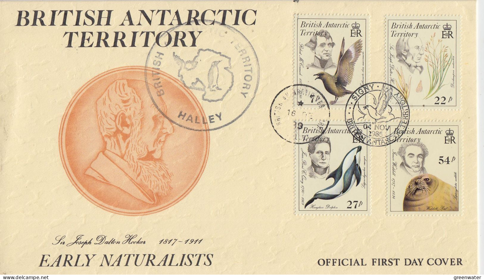 British Antarctic Territory (BAT) 1985 Early Naturalists 4v Ca Halley  FDC Ca Sign 4 NOV 1985 (XX176E) - FDC