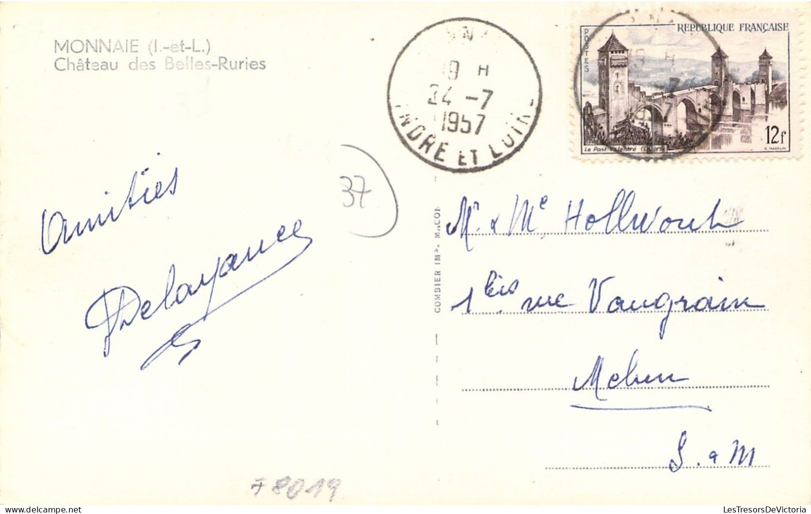 FRANCE - 37 - MONNAIE - Château Des Belles Ruries - Carte Postale Ancienne - Monnaie