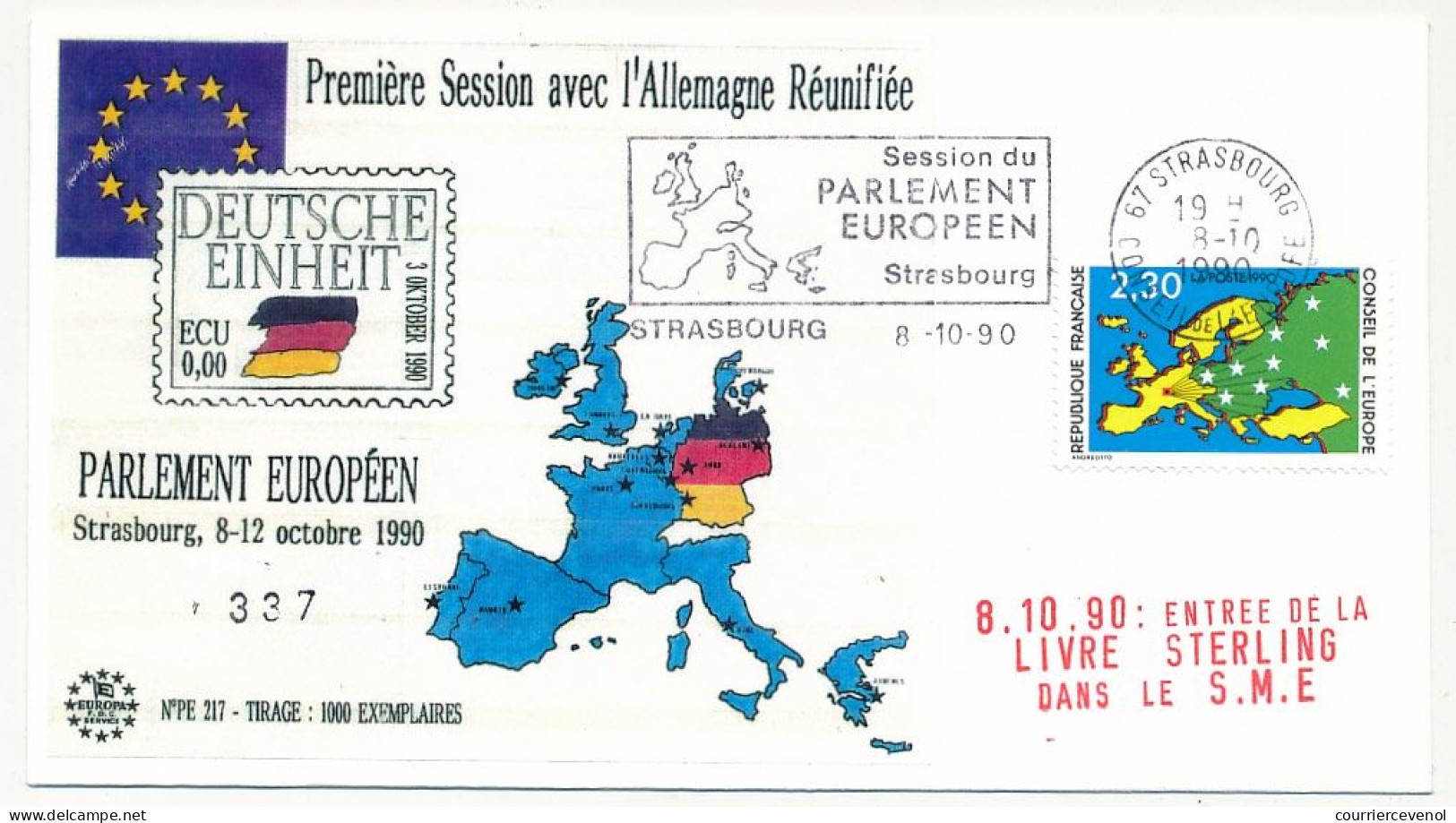 Env. 2,30 Conseil De L'Europe OMEC Strasbourg Session Du Parlement Européen 8/10/90 - Covers & Documents