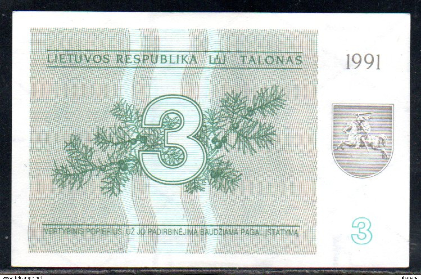 659-Lituanie 3 Talonas 1991 CT537 Neuf/unc - Lituanie