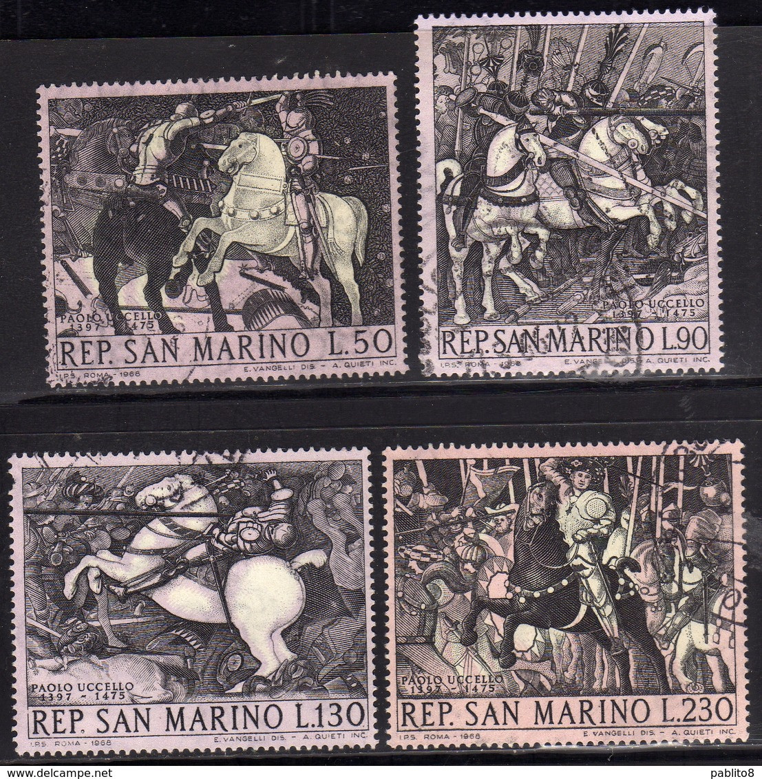 REPUBBLICA DI SAN MARINO 1968 DIPINTI DI PAOLO UCCELLO PAINTINGS SERIE COMPLETA SET USATO USED OBLITERE' - Gebruikt