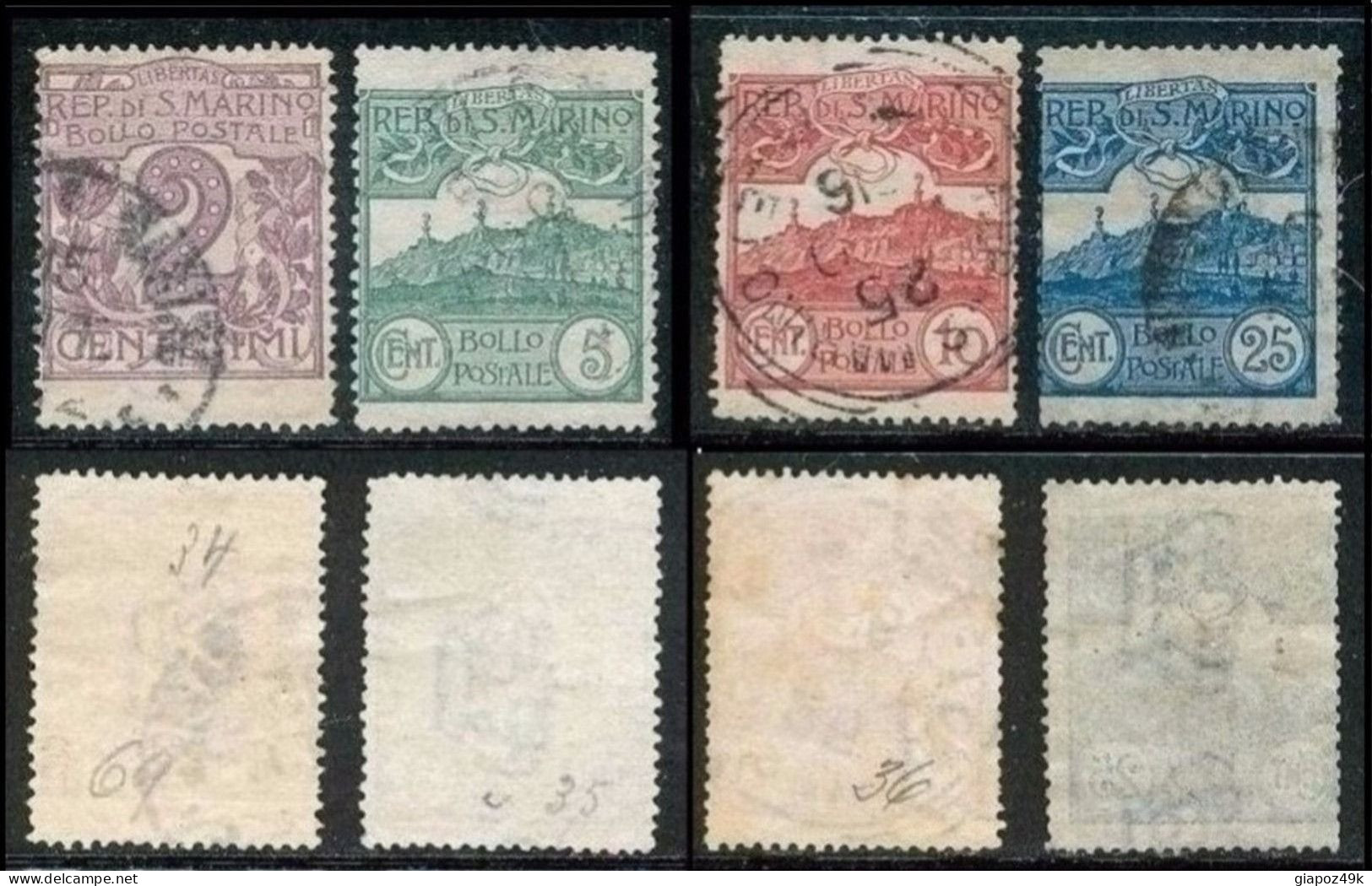 ● San MARINO 1903 ֎ Cifra E Vedute ֎ N. 34 . . .  Usati ● Serietta ● Cat. 52 € ● Lotto N. 80 ● - Used Stamps