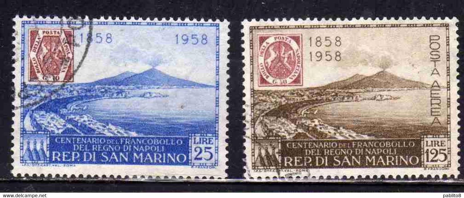 REPUBBLICA DI SAN MARINO 1958 CENTENARIO FRANCOBOLLO REGNO DI NAPOLI SERIE COMPLETA COMPLETE SET USATA USED OBLITERE' - Oblitérés