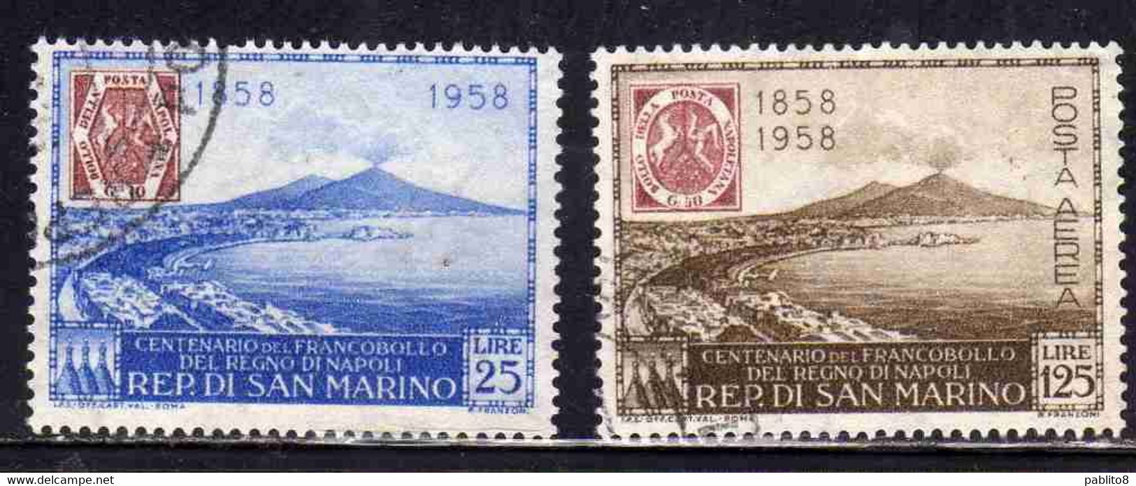 REPUBBLICA DI SAN MARINO 1958 CENTENARIO FRANCOBOLLO REGNO DI NAPOLI SERIE COMPLETA COMPLETE SET USATA USED OBLITERE' - Used Stamps