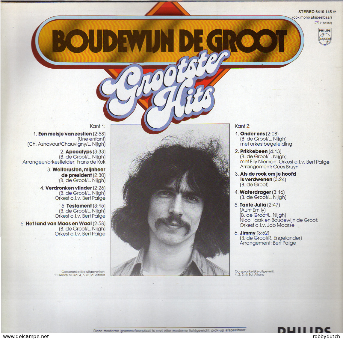 * LP *  BOUDEWIJN DE GROOT - GROOTSTE HITS (Holland 1974) - Autres - Musique Néerlandaise