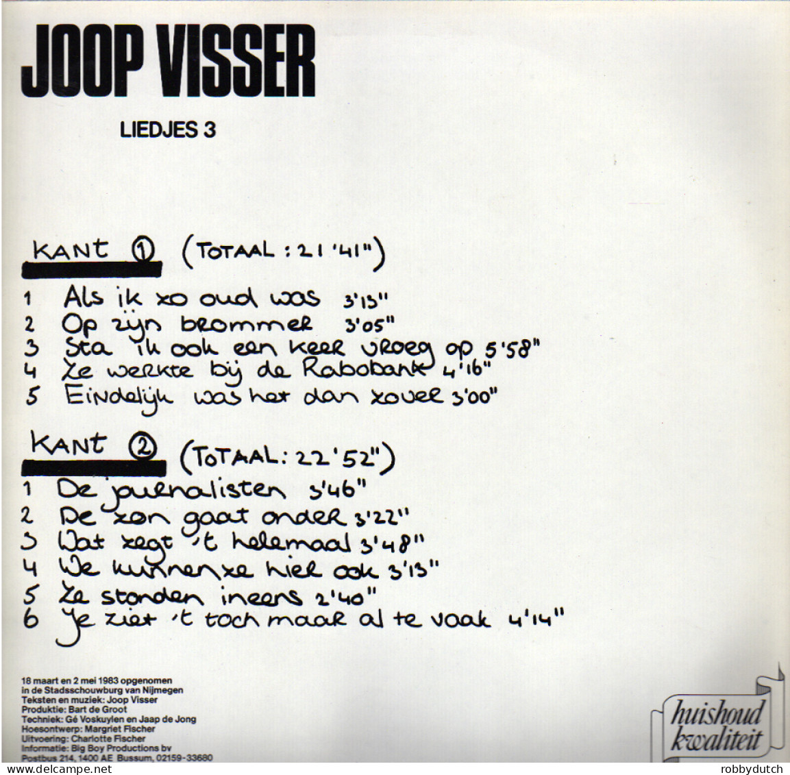 * LP *  JOOP VISSER (JAAP FISCHER) - LIEDJES 3 (Holland 1983 ) Gesigneerd. - Autres - Musique Néerlandaise