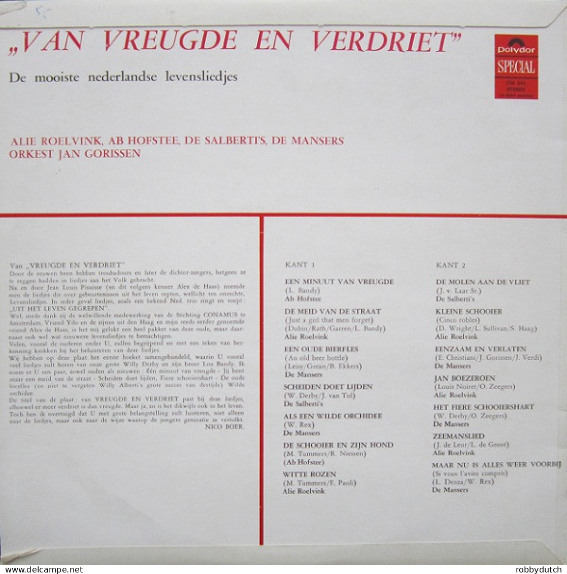 * LP *  VAN VREUGDE EN VERDRIET (De Mooiste Nederlandse Levensliedjes) - Autres - Musique Néerlandaise