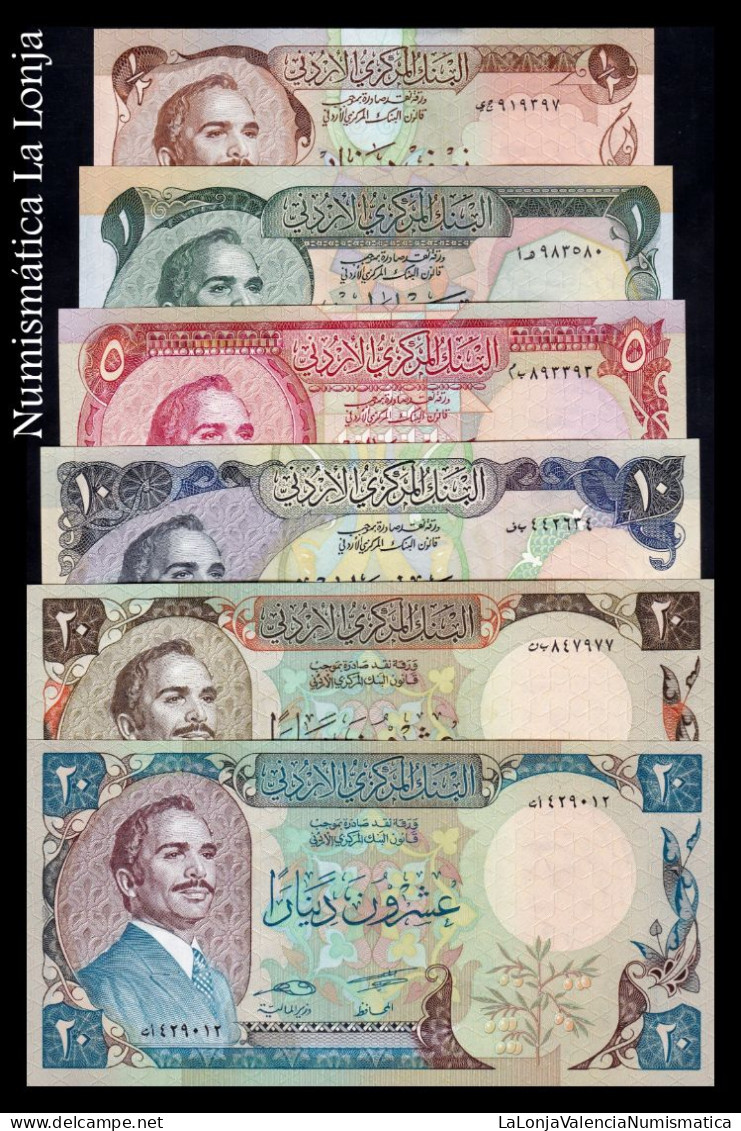 Jordania Jordan Full Set 6 Banknotes 1/2 1 5 10 20 20 Dinars 1975-1992 Pick 17-22 Sc Unc - Jordan