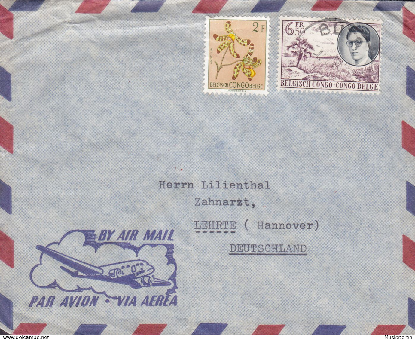 Belgian Congo By Air Mail Aeroplane Cachet Dominikanenklooster VIADANA (Uele), BUTA? Cover Brief Zahnarzt LEHRTE Germany - Cartas & Documentos