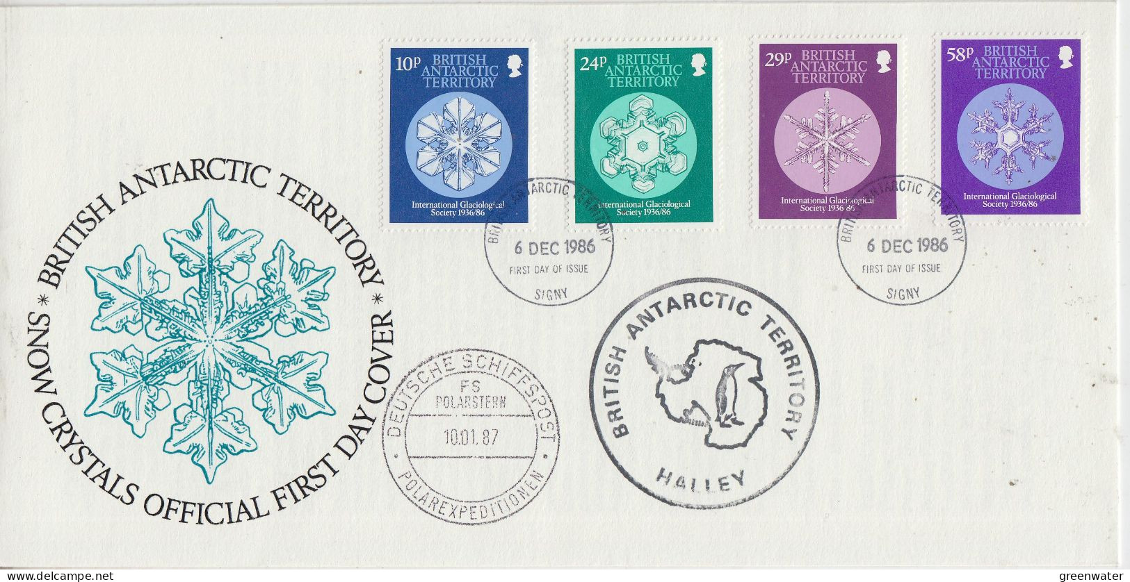 British Antarctic Territory (BAT) 1986 Glaciological 4v Ca Halley Ca Polarstern  FDC Ca Signy 6 DEC 1966 (XX179A) - FDC