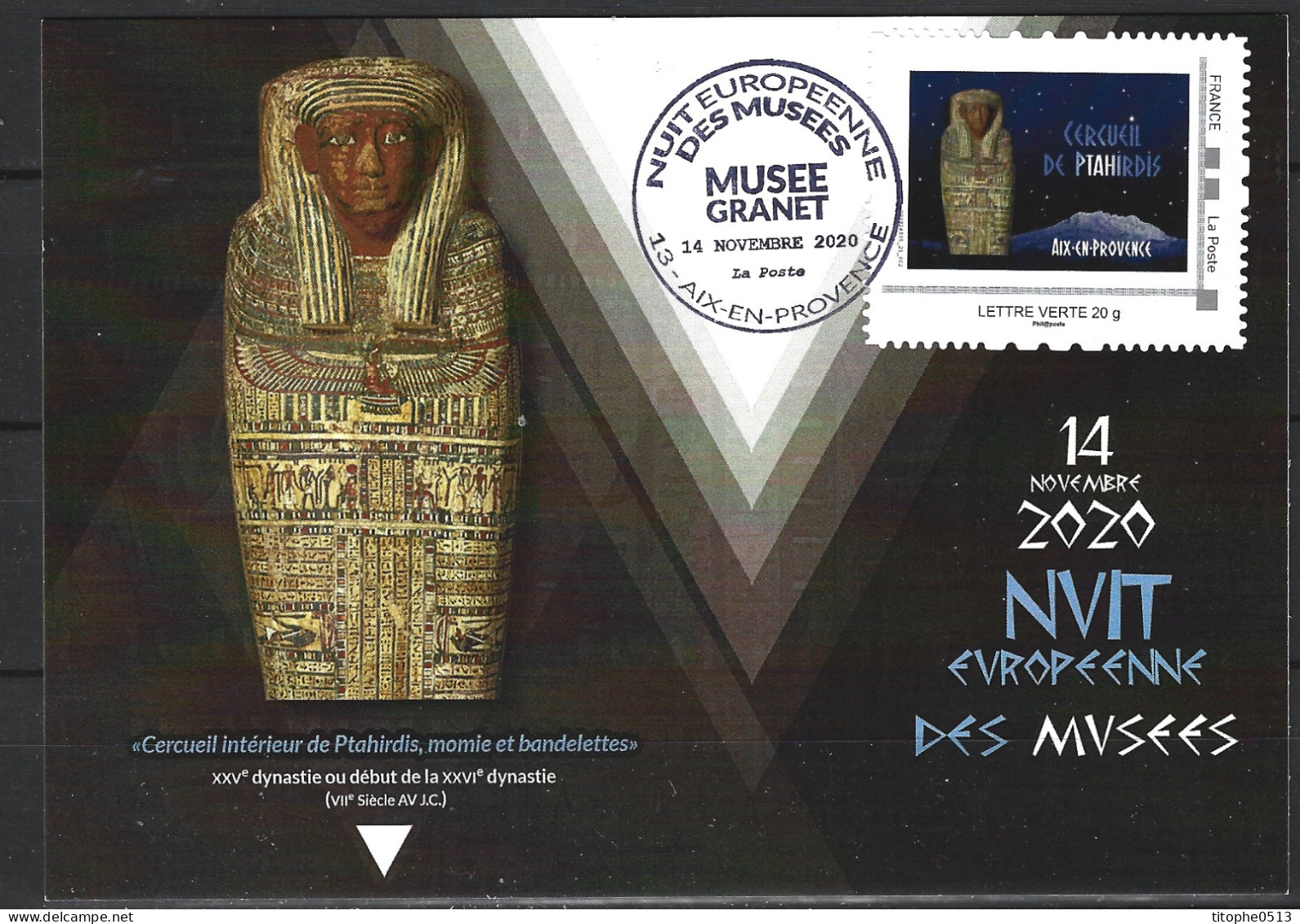 FRANCE. Carte Maximum De 2020. Musée Granet/Egyptologie. - Brieven En Documenten