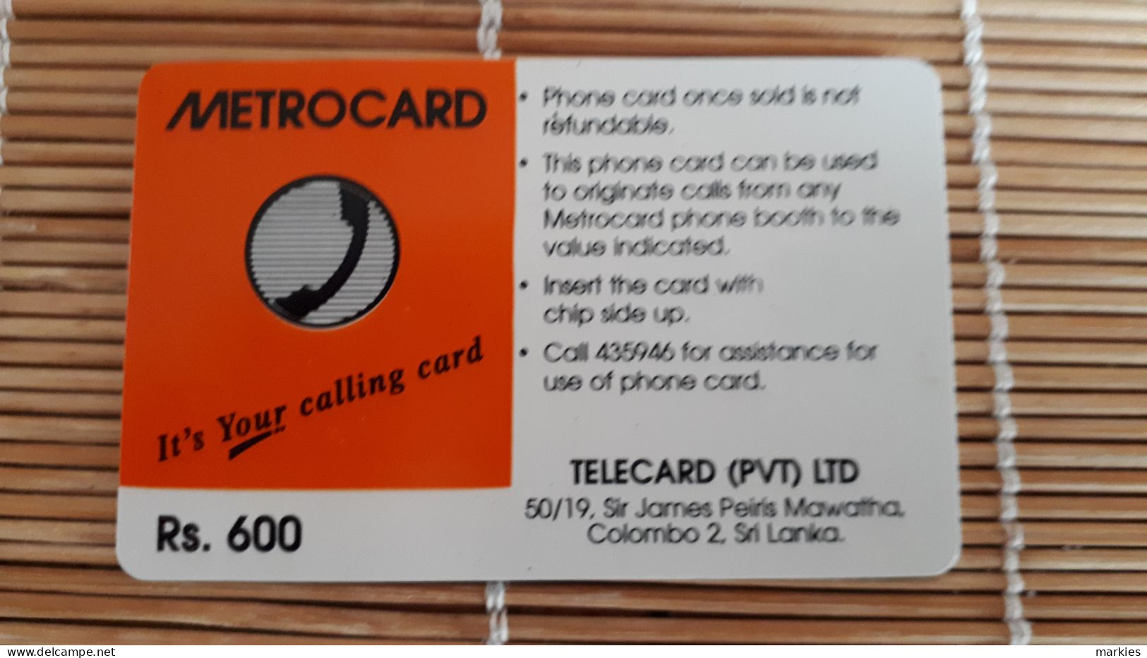 Phonecard  RS .600 Used 2 Scans Rare - Sri Lanka (Ceylon)
