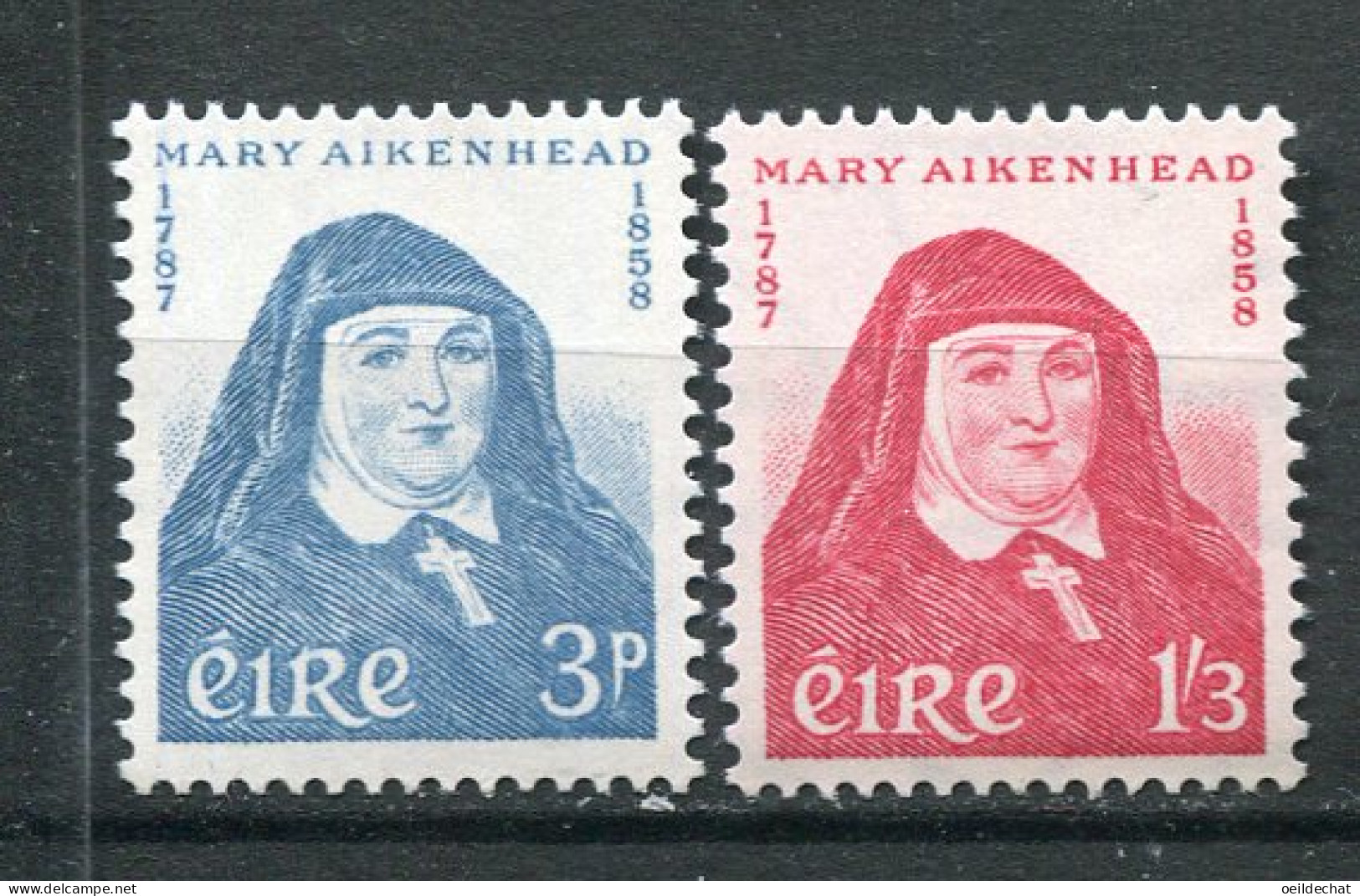 24920 IRLANDE  N°138/9** Centenaire De La Mort De Mère Mary Aikenhead   1958  TB - Neufs