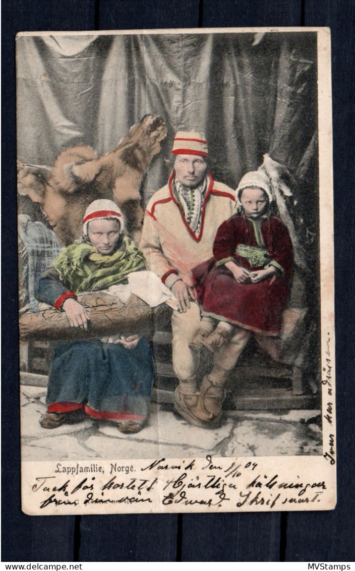 Norway 1904 Old Illustrated "Lap Family" Postcard Narvik To Eriksland/Upsala - Covers & Documents