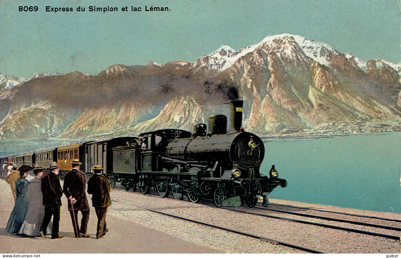 Express Train Vapeur Du Simplon Et Lac Leman  Voyagée Couleur - Simplon