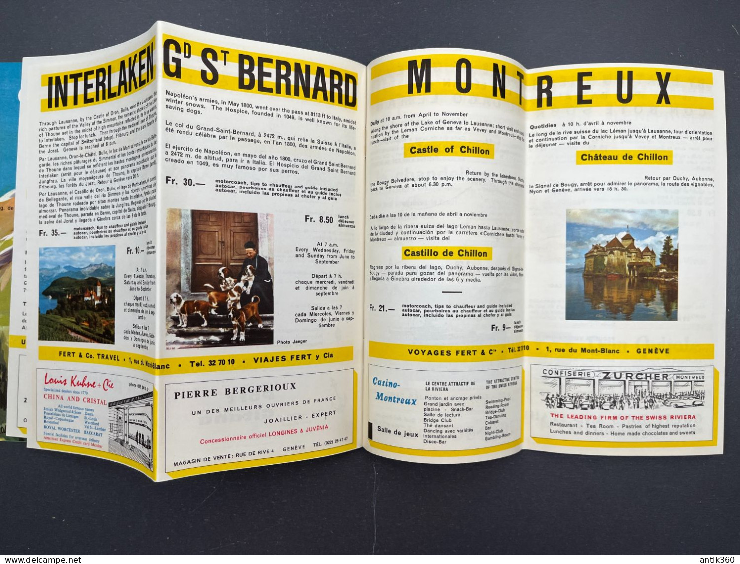 Ancien Dépliant Brochure Touristique GENEVE Centre D'excursions 1962 Voyages FERT Et Compagnie Suisse - Dépliants Touristiques