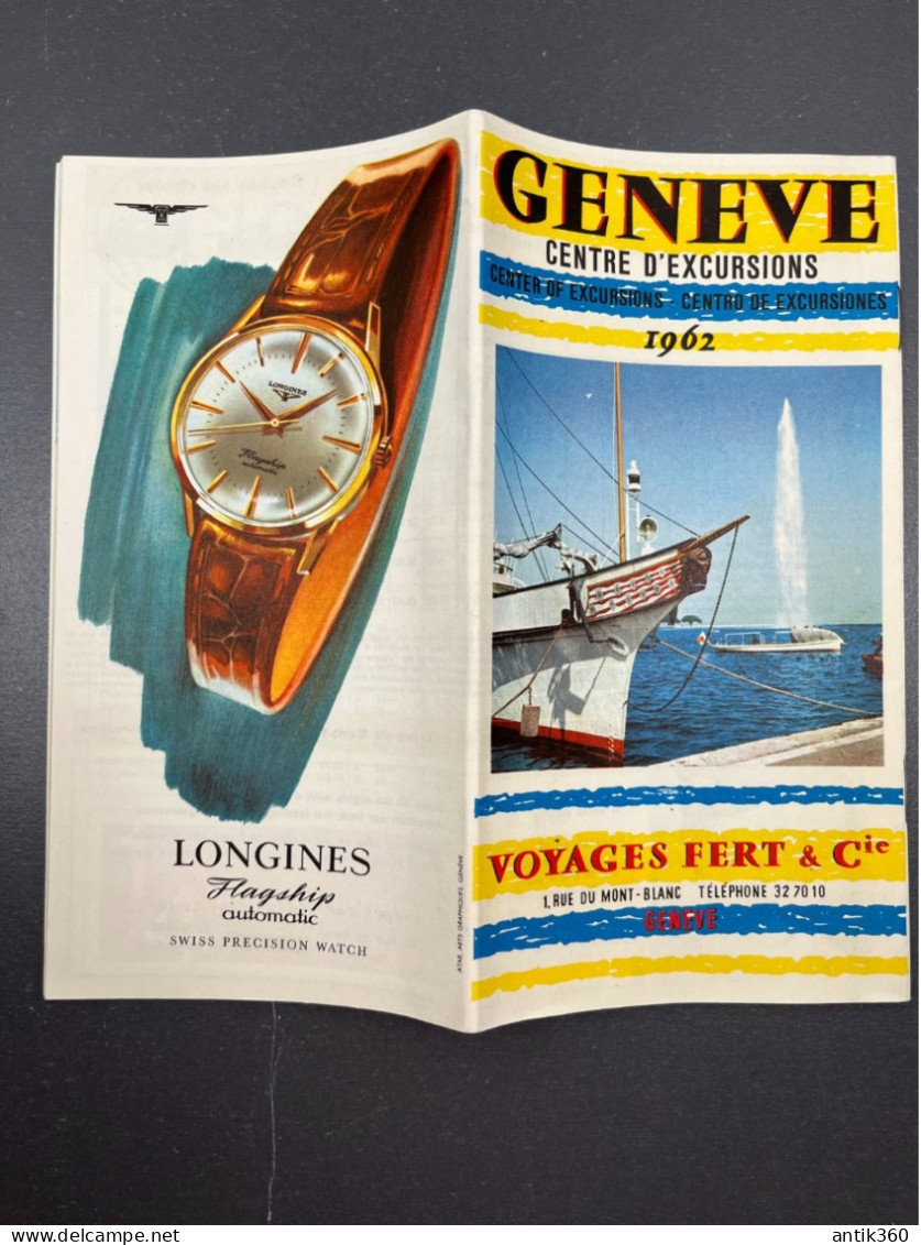 Ancien dépliant Brochure Touristique GENEVE Centre d'excursions 1962 Voyages FERT et Compagnie Suisse