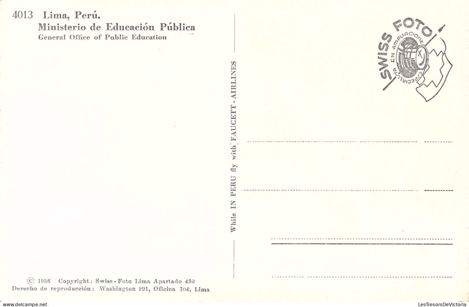 PERU - LIMA - Ministerio De Educacion Publica - Carte Postale Ancienne - Perú